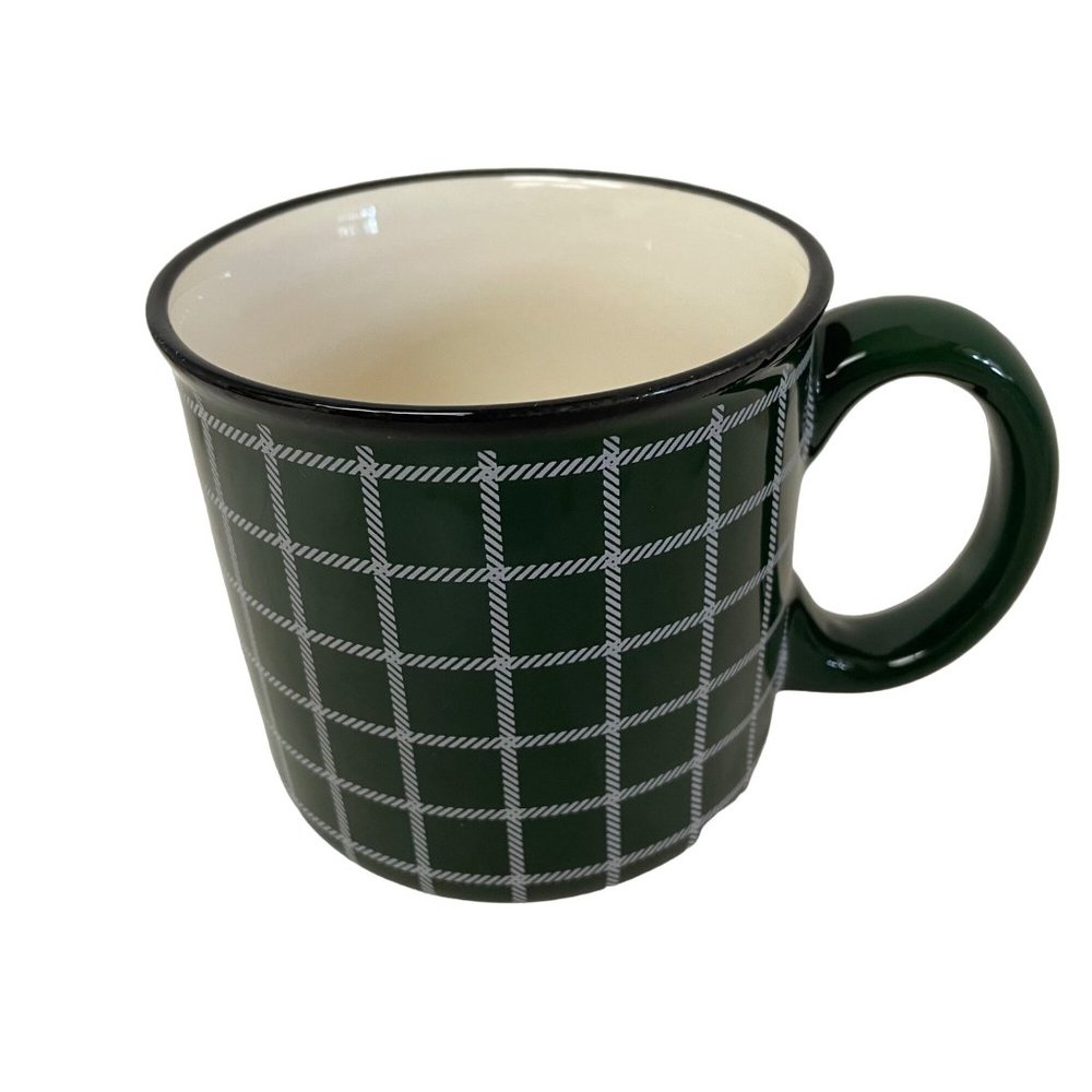 Hallmark Green Plaid‎ Coffee Mug Tea Soup Cup 2021 Christmas 16oz. 4" x 4"